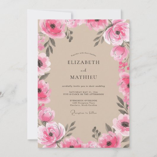 Invitation Mariage Champêtre Charmant Magenta (Devant)