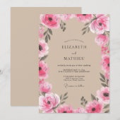 Invitation Mariage Champêtre Charmant Magenta (Devant / Derrière)