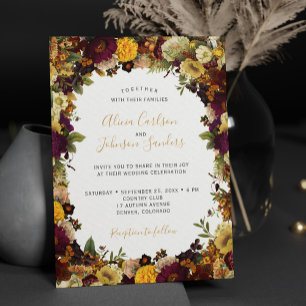 Invitation Mariage champêtre chic automnal bordeaux