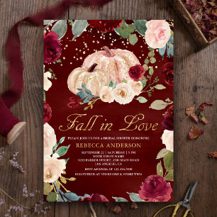Invitation Mariage Champêtre Citrouille Fleurie Or Bourgogne