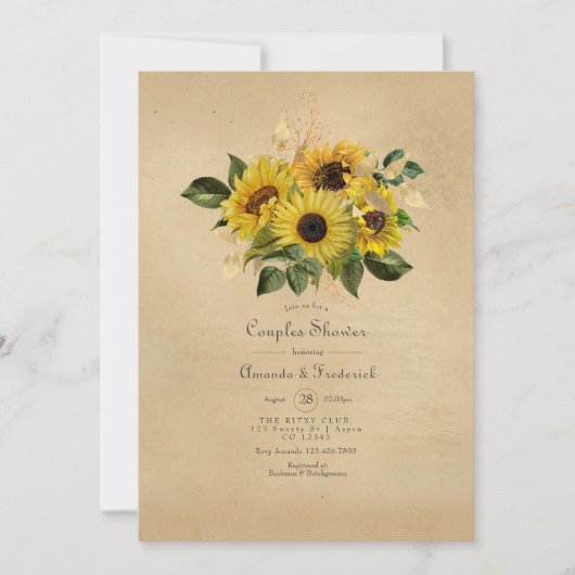 Invitation Mariage Champêtre Couple Fête du Soleil Rustique (Devant)