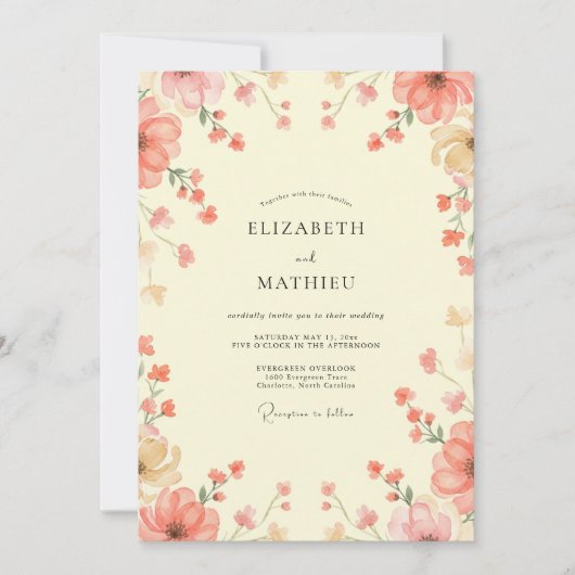 Invitation Mariage Champêtre Crème de Corail (Devant)