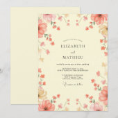 Invitation Mariage Champêtre Crème de Corail (Devant / Derrière)