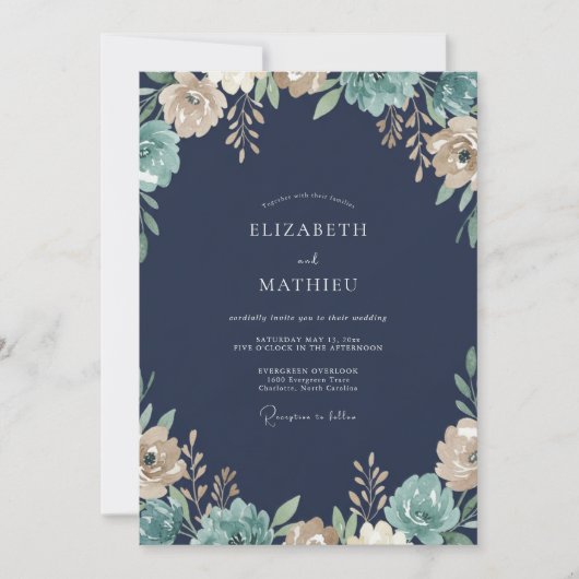 Invitation Mariage Champêtre Crème et Navy (Devant)
