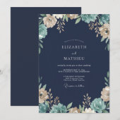 Invitation Mariage Champêtre Crème et Navy (Devant / Derrière)