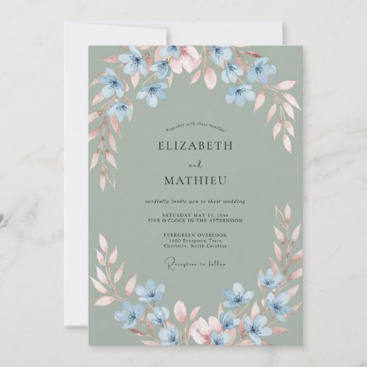 Invitation Mariage Champêtre dans les Tons de Vert Sauge (Devant)
