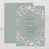 Invitation Mariage Champêtre dans les Tons de Vert Sauge (Devant / Derrière)