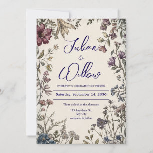 Invitation Mariage champêtre dans un jardin de fleurs sauvage