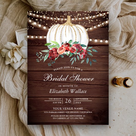 Invitation Mariage Champêtre de Citrouille Blanche avec Fleur