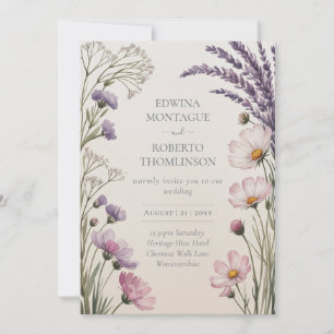 Invitation Mariage Champêtre de Fleurs Sauvages et Lavande Hé