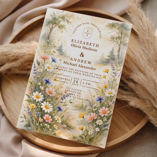 Invitation Mariage Champêtre de Fleurs Sauvages Romantiques