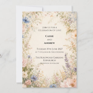 Invitation Mariage Champêtre de Roses Pastel