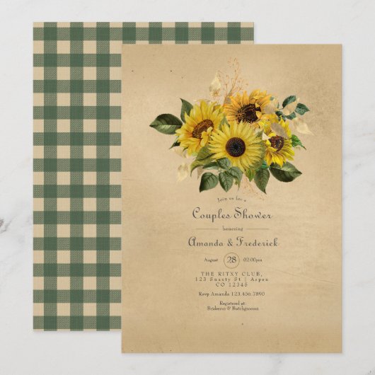 Invitation Mariage champêtre de tournesols rustiques (Devant / Derrière)