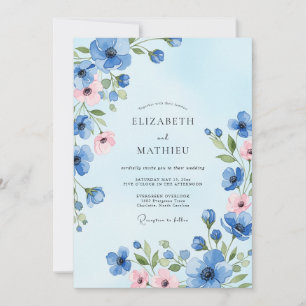 Invitation Mariage Champêtre Délicat Bleu Clair