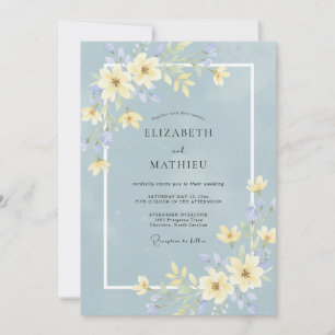 Invitation Mariage Champêtre Douce Fleur Sauvage Bleu Poussié