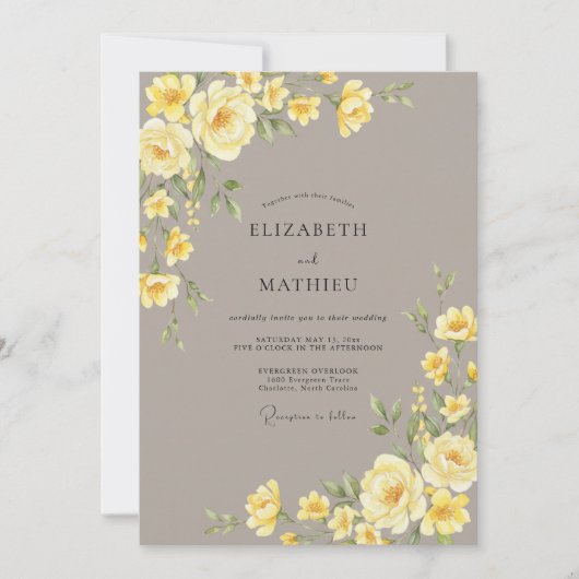 Invitation Mariage Champêtre Élégant Jaune (Devant)