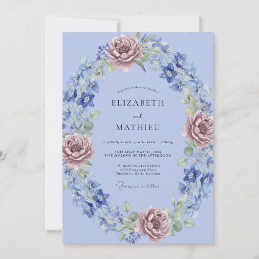 Invitation Mariage Champêtre Élégant Pervenche (Devant)