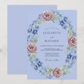 Invitation Mariage Champêtre Élégant Pervenche (Devant / Derrière)
