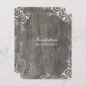 Invitation mariage champêtre en bois avec dentelle qui tourbi (Devant / Derrière)