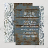 Invitation mariage champêtre en bois de grange bleu ardoise v (Devant / Derrière)