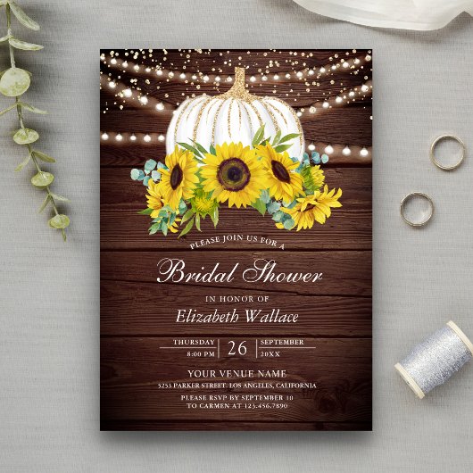 Invitation Mariage Champêtre en Bois Rustique Citrouille Blan