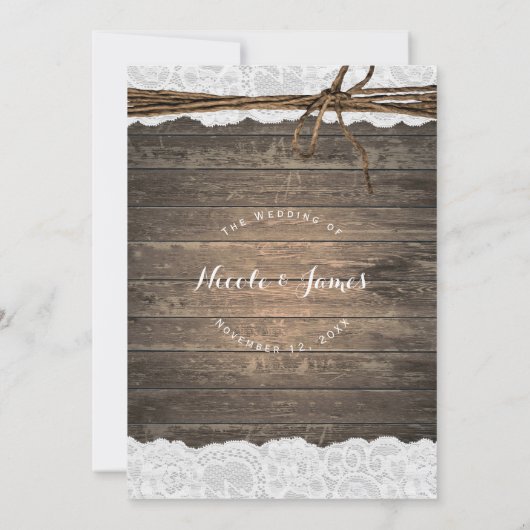 Invitation Mariage Champêtre en Bois Rustique et Dentelle ave (Dos)