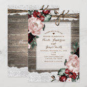 Invitation Mariage Champêtre en Bois Rustique et Dentelle dan (Devant / Derrière)