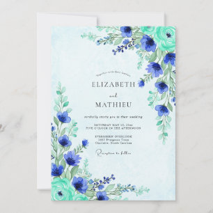 Invitation Mariage Champêtre Éthéré Bleu Cobalt