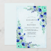 Invitation Mariage Champêtre Éthéré Bleu Cobalt (Devant / Derrière)