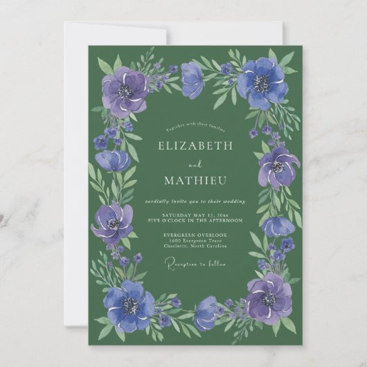 Invitation Mariage Champêtre Éthéré Vert Chasseur (Devant)