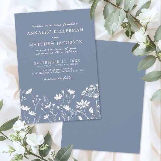 Invitation Mariage Champêtre Fleur Bleu