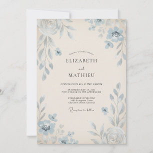 Invitation Mariage Champêtre Fleur de Bleuet Peint à Feuillag