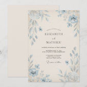 Invitation Mariage Champêtre Fleur de Bleuet Peint à Feuillag (Devant / Derrière)