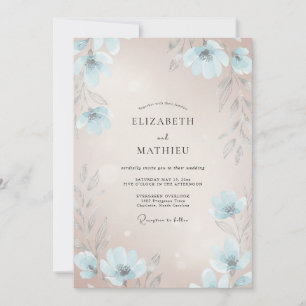 Invitation Mariage Champêtre Fleur de Champagne Bleu Poudre