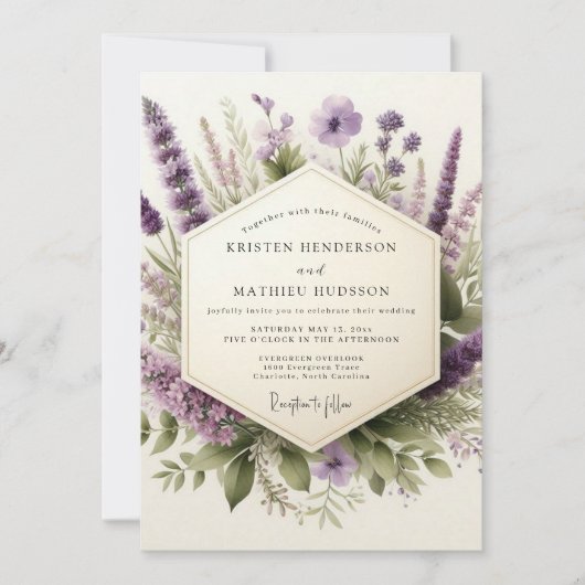 Invitation Mariage Champêtre Fleur de Lilas Douce (Devant)