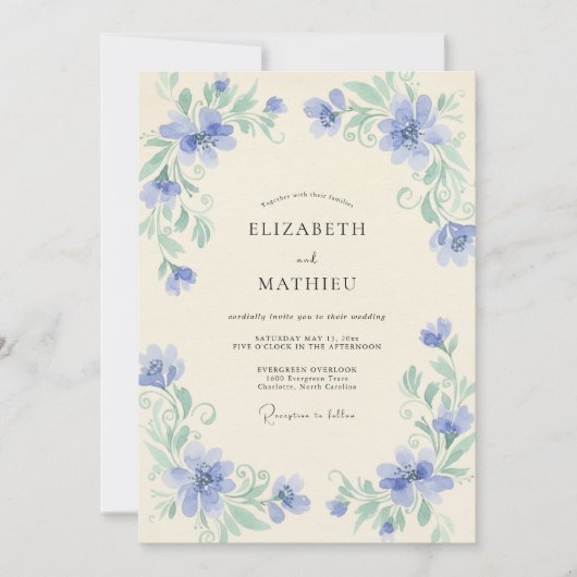 Invitation Mariage Champêtre Fleur de Pervenche (Devant)