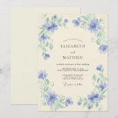 Invitation Mariage Champêtre Fleur de Pervenche (Devant / Derrière)