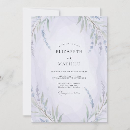 Invitation Mariage Champêtre Fleur de Violette Pâle (Devant)