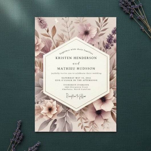 Invitation Mariage Champêtre Fleur Mauve