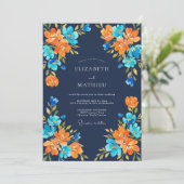 Invitation Mariage Champêtre Fleur Orange Navy (Debout devant)