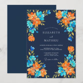 Invitation Mariage Champêtre Fleur Orange Navy (Devant / Derrière)