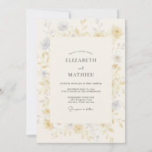 Invitation Mariage Champêtre Fleur Sauvage Gris Champagne