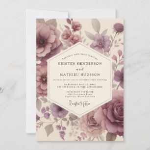 Invitation Mariage Champêtre Fleurie Mauve Poussiéreux