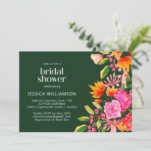 Invitation Mariage Champêtre Fleurs Aquarelle Vert Rose Orang