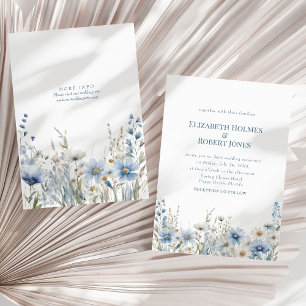 Invitation Mariage Champêtre Fleurs Sauvages Aquarelle Bleu B