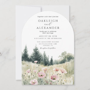 Invitation Mariage Champêtre Fleurs Sauvages Arche Aquarelle