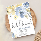 Invitation Mariage champêtre floral bleu poussiéreux et jaune