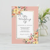 Invitation Mariage champêtre floral corail orange rose pêche (Debout devant)