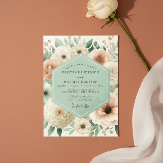 Invitation Mariage Champêtre Floral Crème