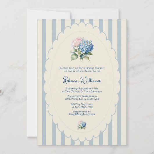 Invitation Mariage champêtre français avec hydrangea bleu (Devant)